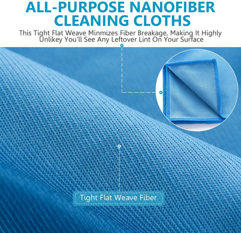 Window Glass Microfiber Cleaning Cloth 8 Pack, Premium Lint Free Polishing Rags for Mirrors, Shower, Car Windows
