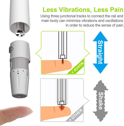 AUVON Lancing Device with Less Pain Design - Blood Sample Pen and Twist Top 100pcs 30 Gauge Lancets for Blood Sugar