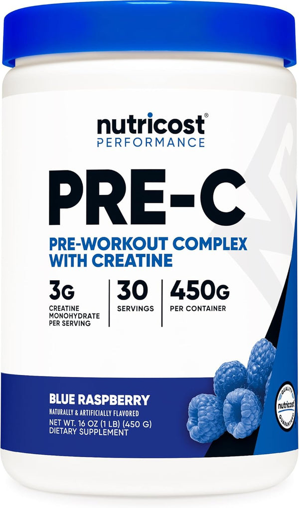 Nutricost Pre-C Pre-Workout Complex with Creatine, Blue Raspberry, 30 Servings, 450g Powder