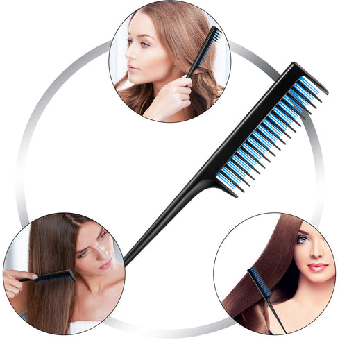 Leinuosen 3 Pcs Triple Teasing Comb Set for Women, Heat Resistant Pintail Tease Tool for Thick Fine Hair