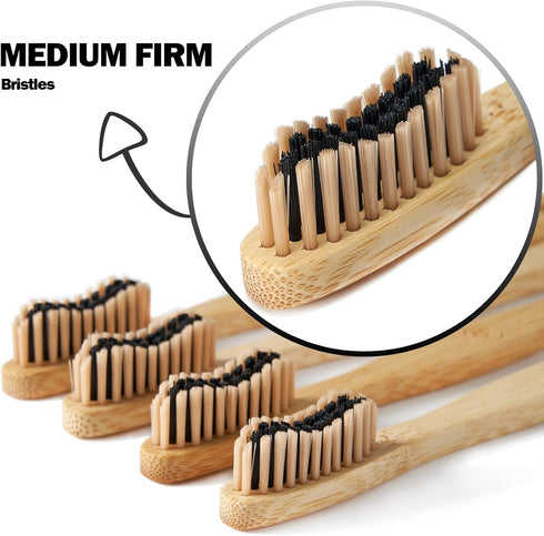 20 Count Bamboo Toothbrushes - Soft + Medium Natural Wood Toothbrushes, Eco-Friendly & Biodegradable