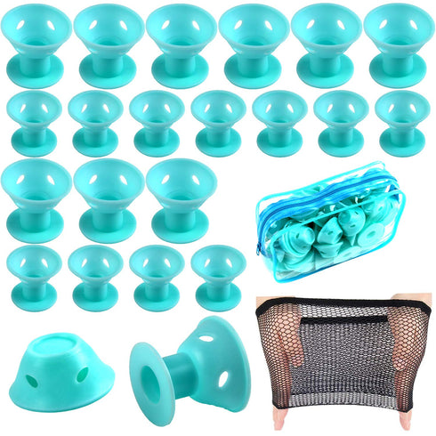 JANYUN 40 Pcs Magic Hair Rollers - 20 pcs Large and 20 pcs Small Silicone Curlers (Pale Cyan)