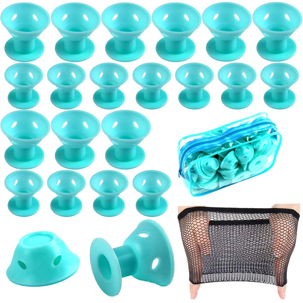 JANYUN 40 Pcs Magic Hair Rollers - 20 pcs Large and 20 pcs Small Silicone Curlers (Pale Cyan)