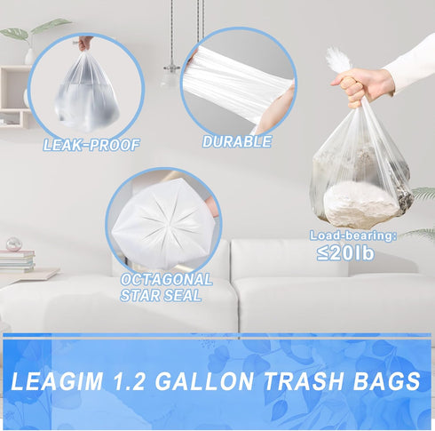 Small Trash Bags 1.2 Gallon - 108 Count Garbage Bags for Bathroom Mini Trash Can Liners, Fit 4.5-5 Liter White