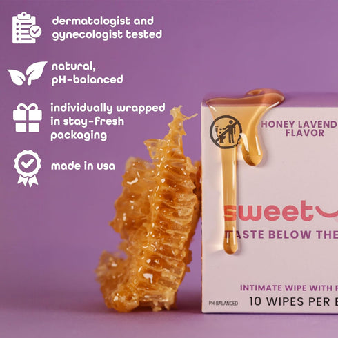 Flavored Feminine Wipes for Women, Individually Wrapped pH Balanced Wipes, Honey Lavender, Pack of 10