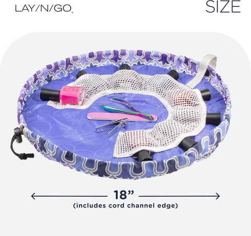 Lay-n-Go NailSpa Drawstring Cosmetic Bag - Portable Organizer with 8 Elastic Mesh Pockets (18", Violet Floral)