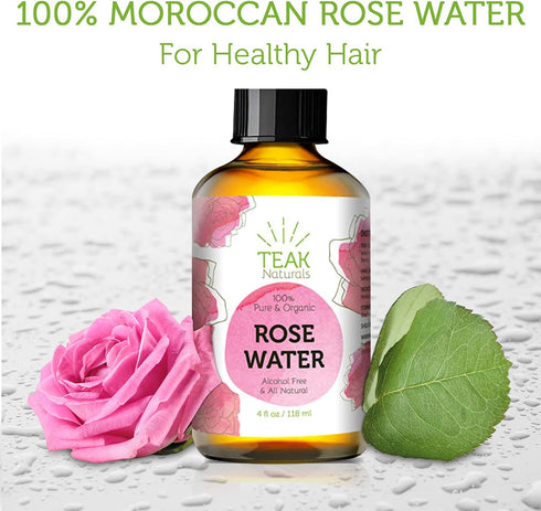 ROSE WATER TONER by Teak Naturals, 100% Organic Natural Moroccan Rosewater, Chemical Free, 4 oz