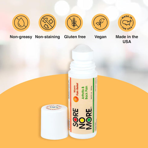 Sore No More Warm Arthritis Pain Relief Roll On - 3 oz, Non-Greasy Formula for Aches and Pains