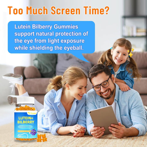 20mg Lutein & Zeaxanthin Gummies with Bilberry, Omega 3, Vitamin C, E - Sugar Free Eye Health Supplement for Adults &