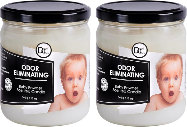 Baby Powder Two Pack Odor Eliminating Highly Fragranced Candle - Eliminates 95%