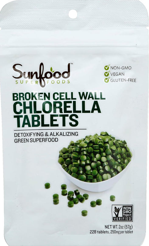 Sunfood Superfoods Chlorella Tablets, Chlorophyll Supplement, Non-GMO, Vegan - 2 oz Bag