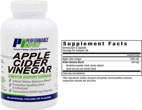 Performance Inspired Nutrition Apple Cider Vinegar Natural Capsules - Supports Healthy Weight Loss, Blood Sugar &