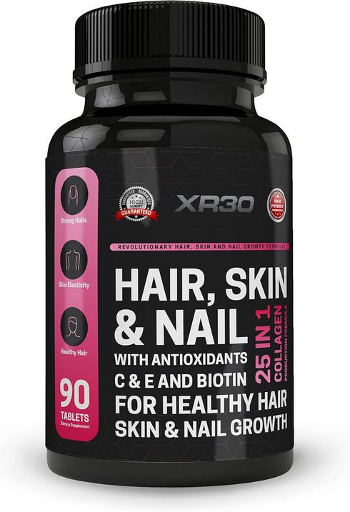 Hair, Skin & Nail Supplements with Antioxidants C & E and Biotin - 90 Tablets