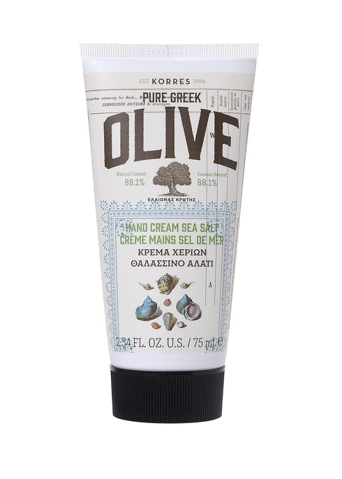 KORRES Olive Hand Cream, Sea Salt, Nourishing Moisturizer with Greek Olive Oil, Vegan Skin Care for Women & Men, 2.54