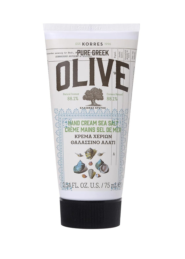 KORRES Olive Hand Cream, Sea Salt, Nourishing Moisturizer with Greek Olive Oil, Vegan Skin Care for Women & Men, 2.54