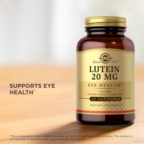 SOLGAR Lutein 20 mg, 60 Softgels, Pack of 2, Gluten Free, Dairy Free, Eye Health
