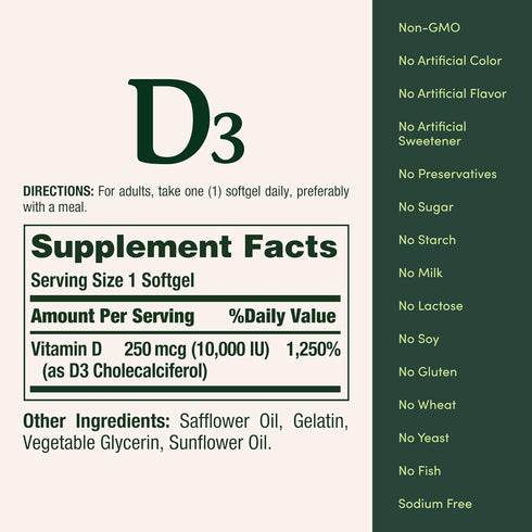 Immune Immune 10000IU, 72 (Pack 1) Nature's Bounty Vitamin D for Support, Vitamin D Provides Support and Promotes