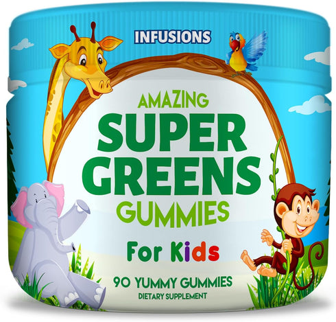 Infusions Super Green Gummies for Kids, 90 Count - Vegan Friendly, Gluten Free, 8 Powerful Superfood Blends