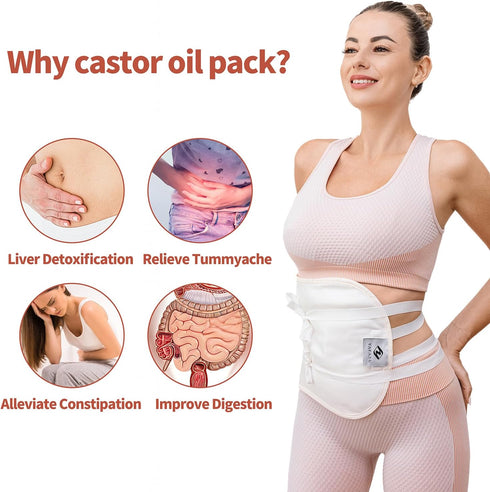 Pack Castor Oil Wrap for Stomach (Compress) - Premium Cotton Flannel Castor Oil Pads with Soft Straps for Liver Detox