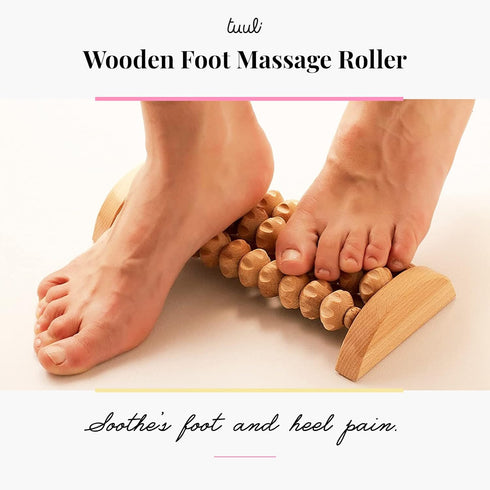tuuli Wooden Foot Massager, Grooved Muscle Roller, Helps Ease Muscle Tension and Improve Blood Circulation, Natural