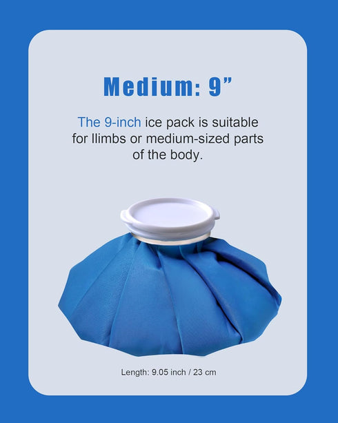 Ice Pack for Injuries Reusable, Ice Bags Reusable Hot Water Bag for Pain Relief, Hot & Cold Therapy Ice Bag, No-Leak Elastic Breathable Ice Cold Pack, Size 9"