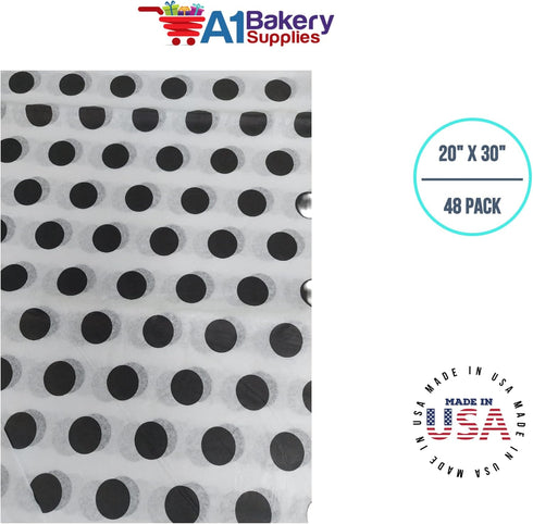 Black and White Polka Dot Tissue Paper, 20 Inch x 30 Inch, 48 Sheets Premium Paper