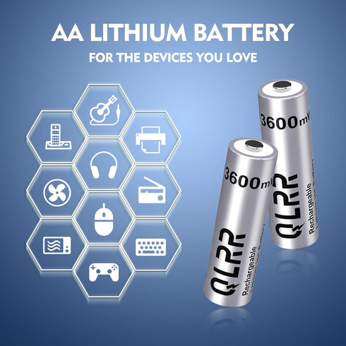 QLRR 8 Pack 1.5V 3600mWh 1200x Rechargeable Lithium AA Batteries with Fast Charger High Capacity AA Batteries Constant