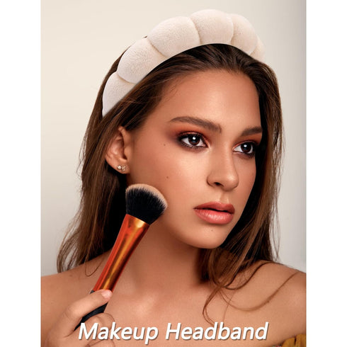 VELSCRUN 6 Pack Makeup Headband Set, Brown Sponge Hair Band Bow Tie Spa Headbands for Women