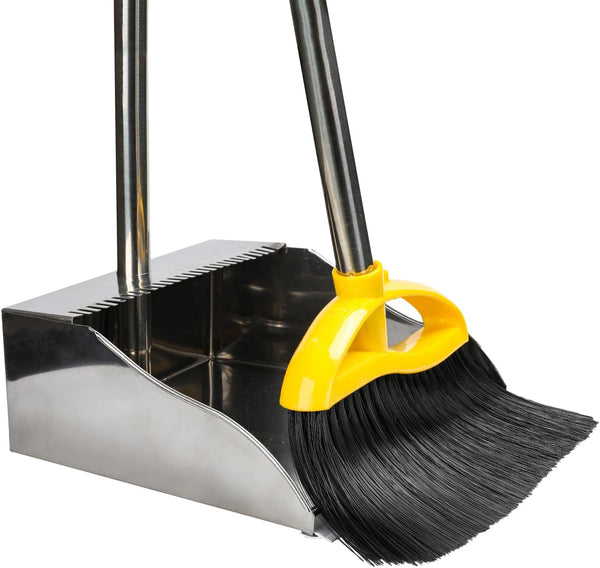 Broom and Dustpan Set for Home, Soft Bristles Indoor Broom with Stainless Steel Dustpan, Kitchen Cleaning Combo