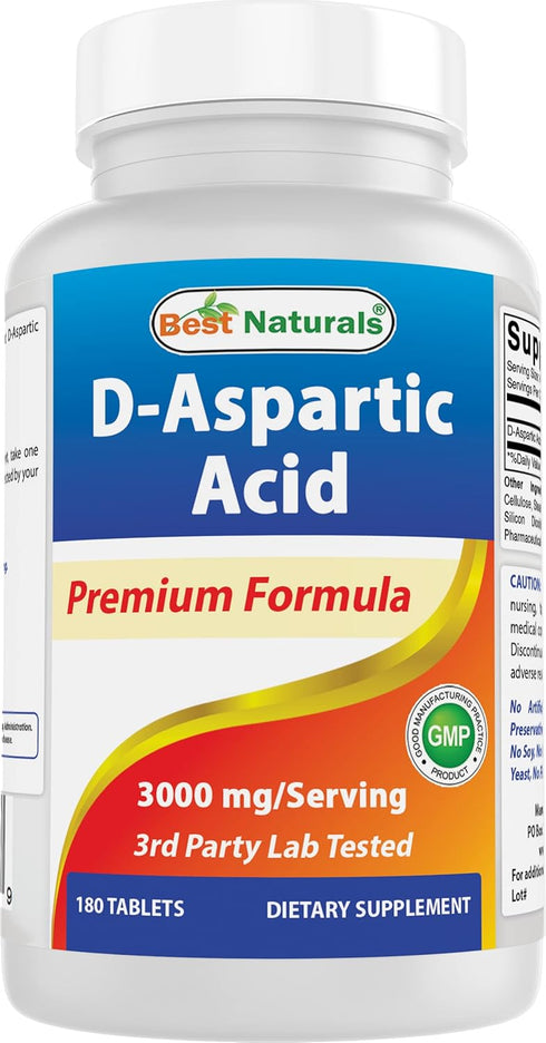 Best Naturals D Aspartic Acid (DAA) 3000mg, Non-GMO & Gluten Free, 180 Tablets per Serving