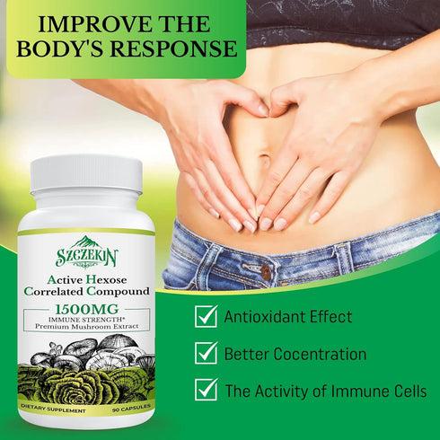 Active Hexose Correlated Compound 1500 mg Supplement - Natural 8 Mushroom Extract for Immune System & Liver Function,