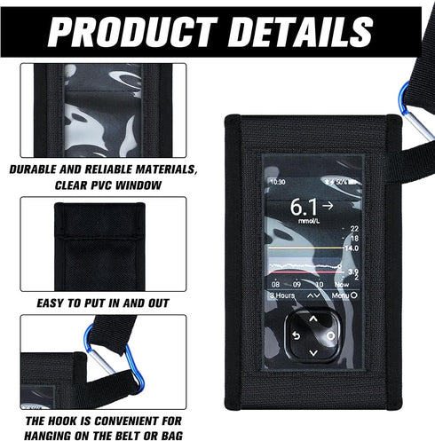 2 Pack Blood Glucose Meter Case with Lanyard, Compatible with Dexcom G7, Pouch with Viewing Window (Black)