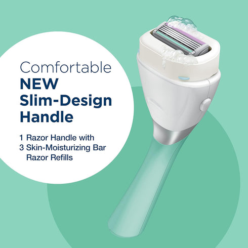 Schick Intuition Sleek Razors for Women, 1 Razor & 3 Blades Refill with Organic Aloe for Sensitive Skin