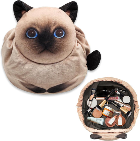 Drawstring Makeup Bag, Cat Makeup Bag, Travel Organizer, Cosmetic Pouch for Women, Lay Flat Gifts for Cat Lovers