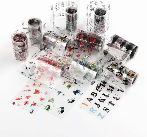 10 Rolls Traditional Chinese Style Nail Foil Transfer Stickers, Ink Painting Characters for Nail Art Decorations