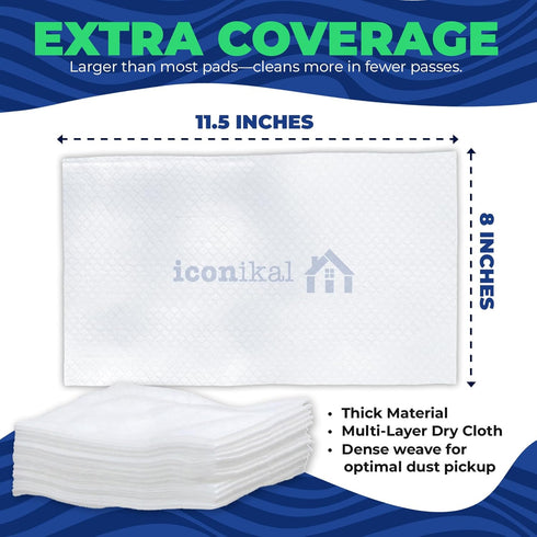Iconikal Dry Mop Pad Refills (90-Pack) - Unscented Disposable Mop Pads for Sweeping, Mopping, Dusting - Fits Swiffer