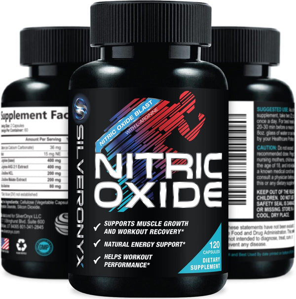 Extra Strength Nitric Oxide Supplement 3X L Arginine, Citrulline Malate, AAKG, Beta Alanine - 120 Capsules