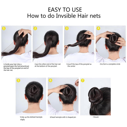 Zonon Bun Hair Nets, Invisible Elastic Edge Mesh and U Shaped Pins Set, 50Pcs for Ballet Bun Sleeping