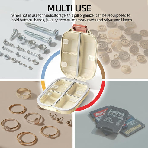 ZHIYES 7 Compartments Travel Pill Organizer, Foldable Portable Airtight Daily Pill Box, Compact Pill Case for Purse