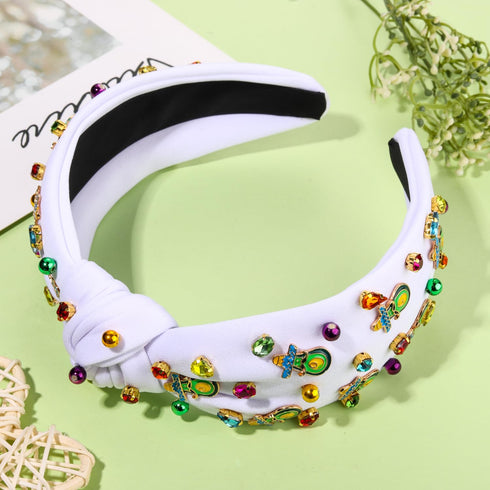 Mexican Headband for Women Beaded Cinco De Mayo Fiesta Headband Pinata Sombrero Chili Cactus Avocado Headband Embellished Crystal Knotted Headband Mexican Hair Accessories (Avocado)