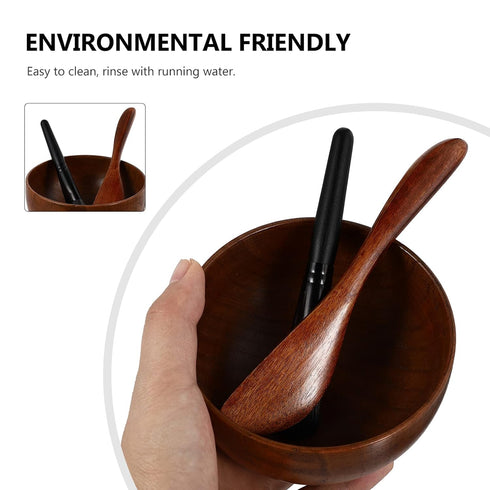 Wood Face Mask Mixing Bowl Set for Ladies, DIY Vintage Facial Skincare Clay Mixing Kit with Mask Spoon and Spatula Brush