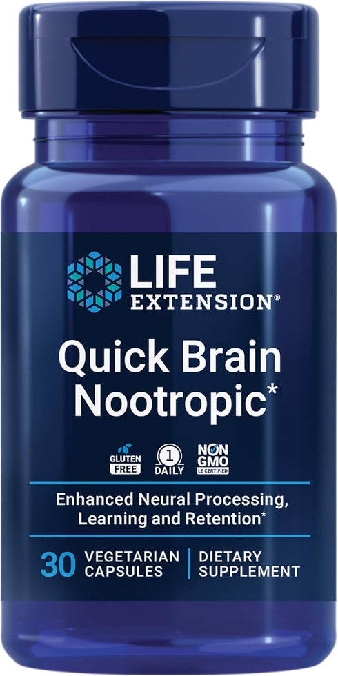 Life Extension Quick Brain Nootropic, 30 Vegetarian Capsules, Enhanced Brain Performance