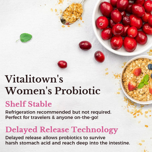 VITALITOWN Women's Probiotics 120 Billion CFUs - 30 Strains with Prebiotics & Digestive Enzymes, Vegan 60 Caps