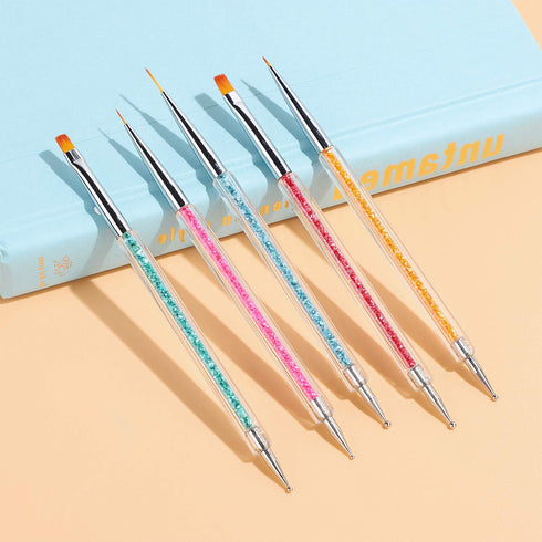 TEOYALL Double-Ended Nail Art Brushes, 5 PCS Nail Design Tools Kit with Nail Liner Brush and Dotting Pens
