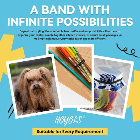 HOYOLS Black Elastic Hair Ties Rubber Bands, Mini Polyband Soft Ponytail Holder for Kids, 1500 Pack