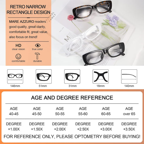 MARE AZZURO Stylish Reading Glasses for Women, Unique Readers 0 1.00 to 6.00, Brown, 1.25