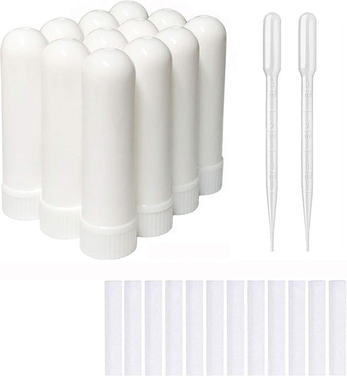 12 Sets Essential Oil Aromatherapy Tubes, Blank Nasal Inhalers (12 Complete Sticks) + 2 Polyethylene Pipette Droppers