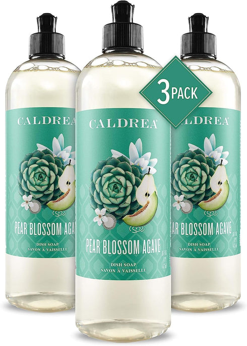 Caldrea Dish Soap, Biodegradable Liquid with Soap Bark and Aloe Vera, Pear Blossom Agave, 16 oz, 3 Pack