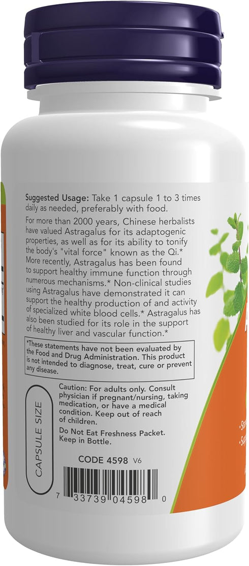 NOW Immune Support Supplements, Astragalus Extract 500 mg, 90 Veg Capsules