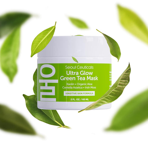 SeoulCeuticals Korean Skin Care Face Mask for Sensitive Skin - Green Tea Wash Off Masks + Aloe Vera and Centella Spa